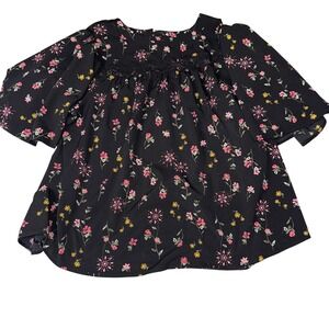 Lane Bryant Black Floral Bell Sleeve Blouse‎ Women's Plus Size 20